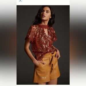 Anthropologie Cut out Sequin Embellished Top NWT never worn Size Small
